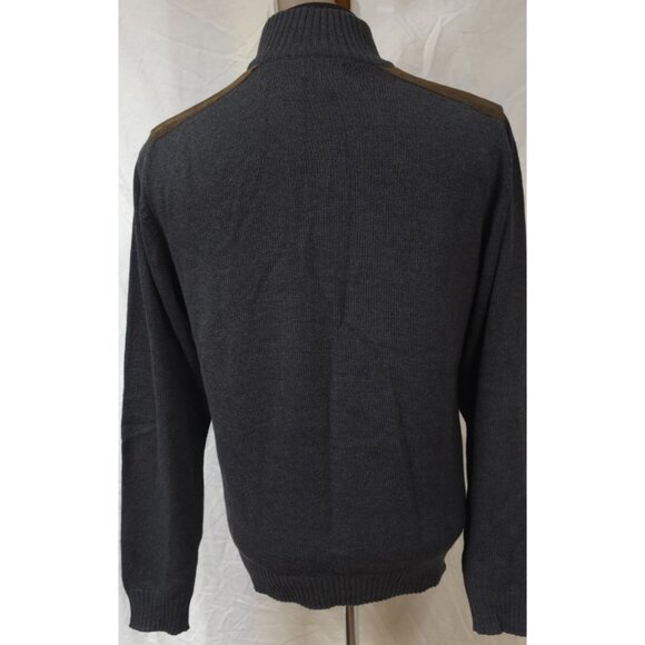 Haggar Mens Medium Grey Quarter Button Suede Trim Pullover Long Sleeve Sweater - Picture 8 of 12